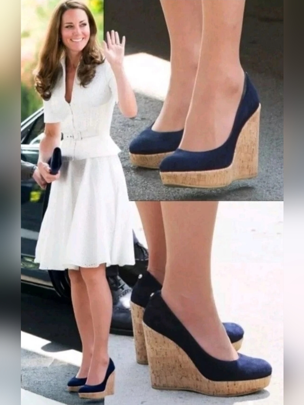 *NEW Stuart Weitzman Navy Suede Cork Wedge Pumps 8 1/2 - Picture 12 of 15